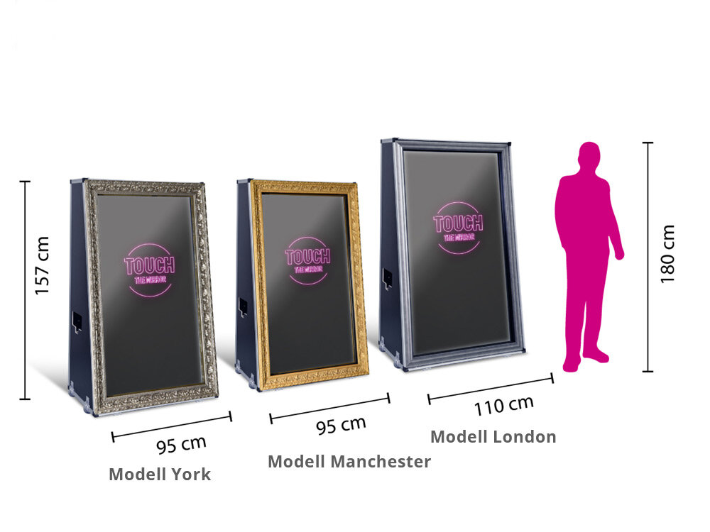 Maße unserer Fotospiegel Modell York, Manchester und London